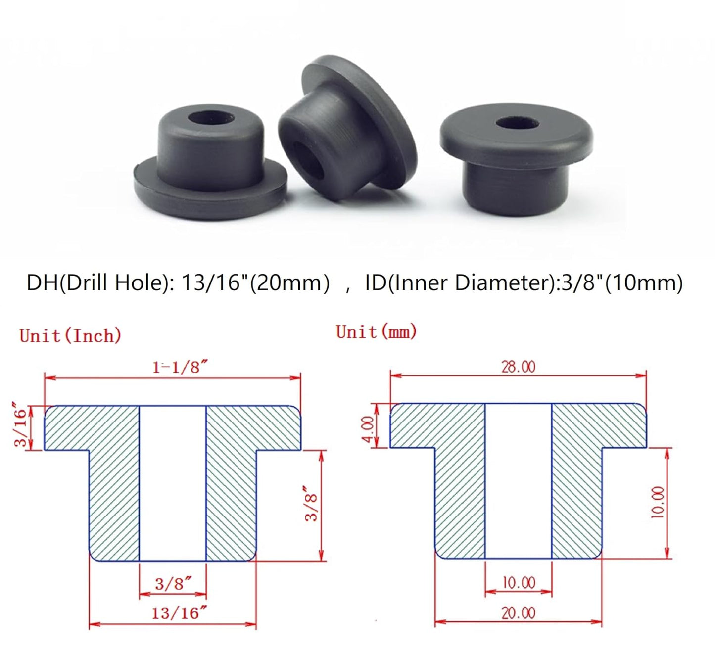 Through Hole Rubber Cable Bushing for LMR®-400 LL400 LL400F RG213 3/8" ID 13/16" Drill Hole