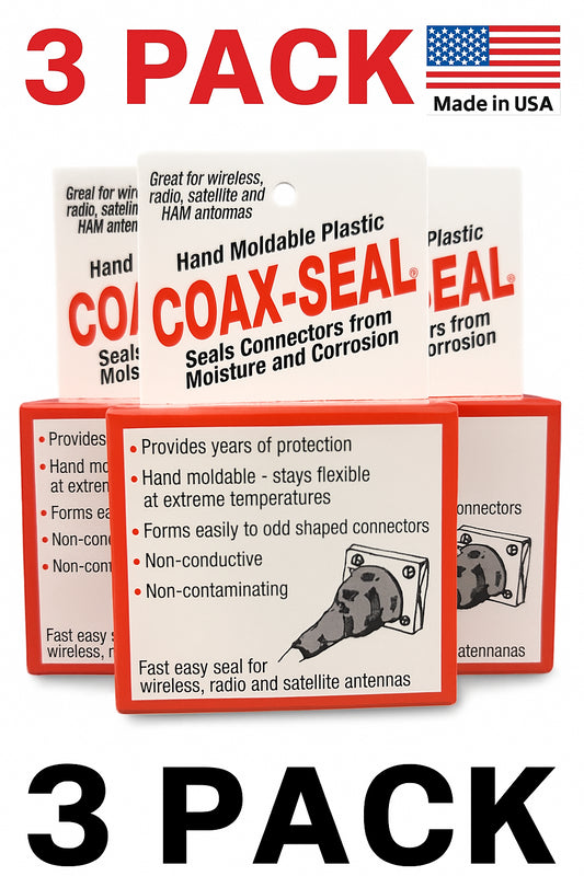 Coax Seal Hand Moldable Watertight Coaxial Cable Seal Tape - Made in USA - 3 Pack
