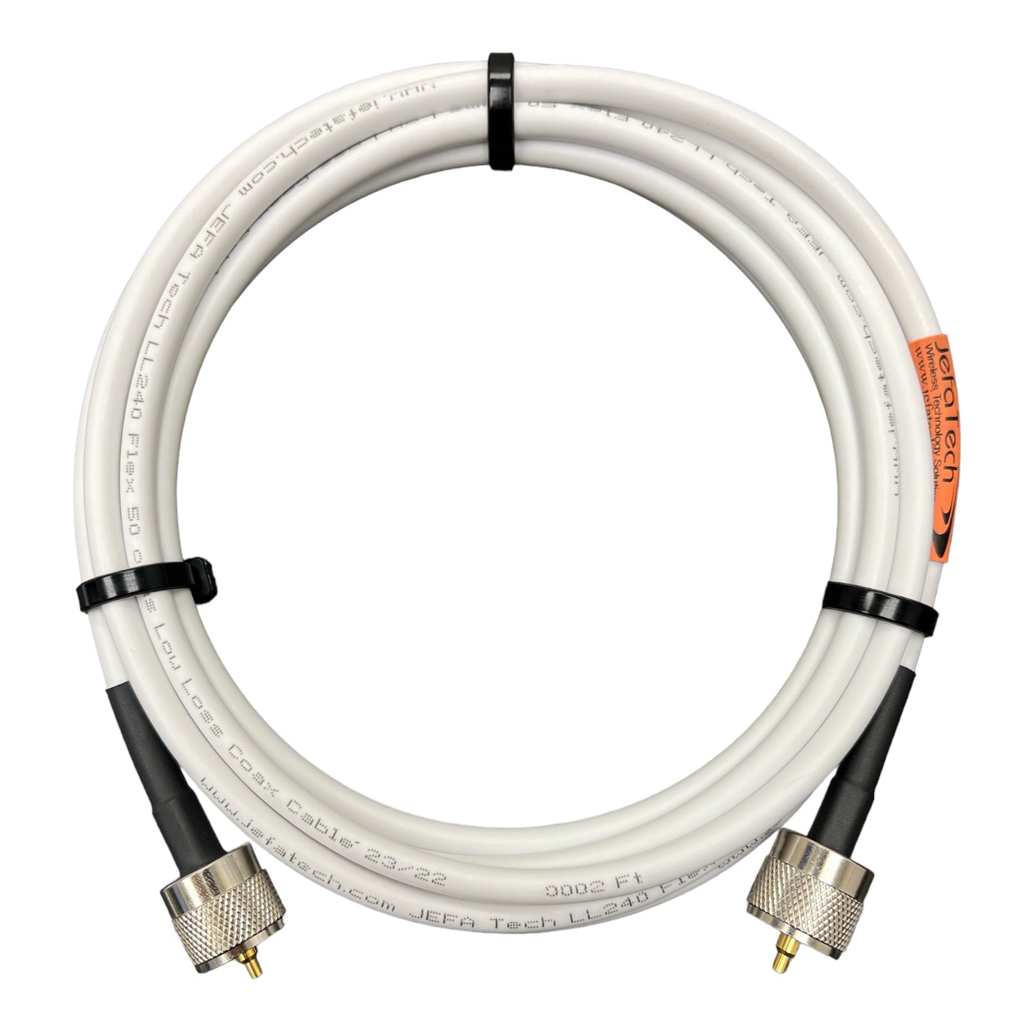 JEFA Tech Low Loss 240 FLEX / Premium RG8X White Jacket Coax Cable Assembly with PL-259's (UHF Male) for Ham Radio | CB Radio | Marine VHF Radio RG8X PL-259