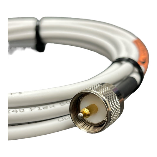 JEFA Tech Low Loss 240 FLEX / Premium RG8X White Jacket Coax Cable Assembly with PL-259's (UHF Male) for Ham Radio | CB Radio | Marine VHF Radio RG8X PL-259